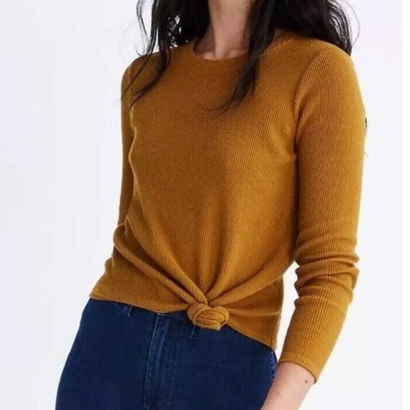 MADEWELL TEXTURE & THREAD MUSTARD YELLOW JACQUARD KNOT FRONT CASUAL BUSINESS - Picture 1 of 7